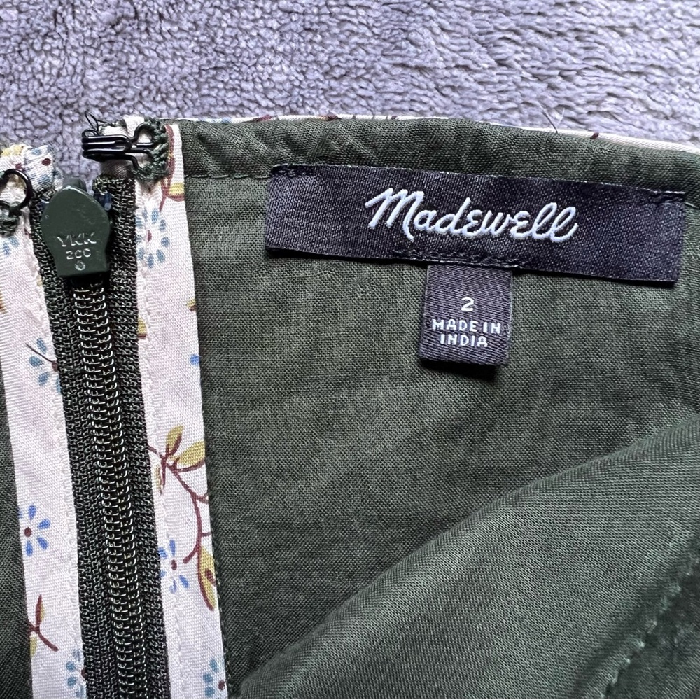 NEW Madewell Simi Patchwork Mini Dress Sz 2 Green White Boho Garden Puff Sleeve - Picture 3 of 16